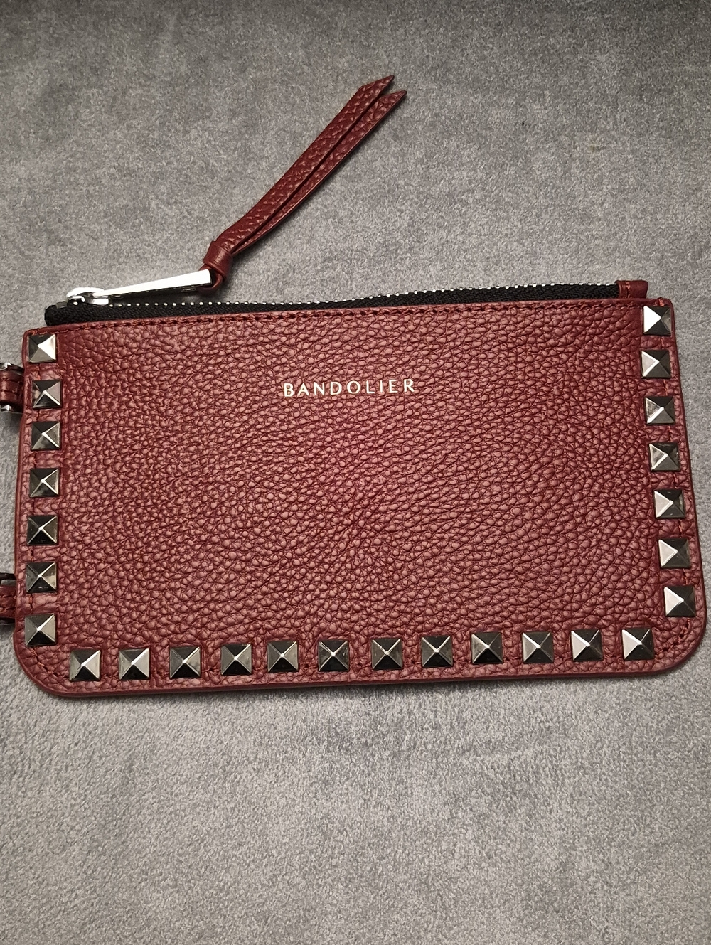Bandolier Red Pebbled Leather Wristlet with Silver Studs